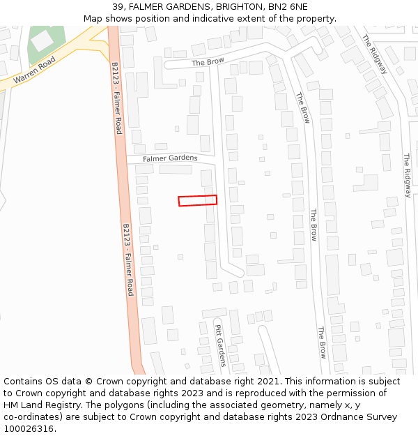 39, FALMER GARDENS, BRIGHTON, BN2 6NE: Location map and indicative extent of plot