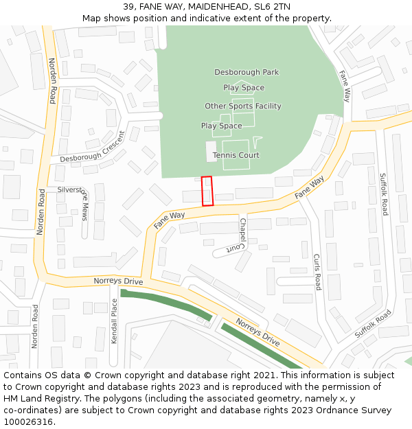 39, FANE WAY, MAIDENHEAD, SL6 2TN: Location map and indicative extent of plot