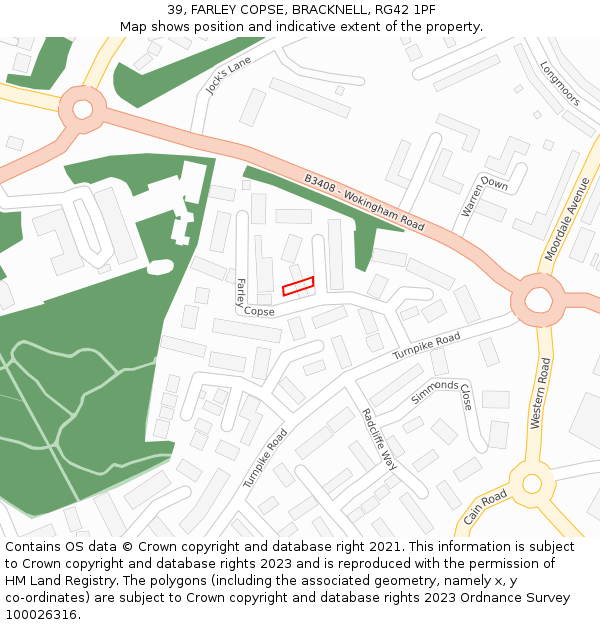 39, FARLEY COPSE, BRACKNELL, RG42 1PF: Location map and indicative extent of plot