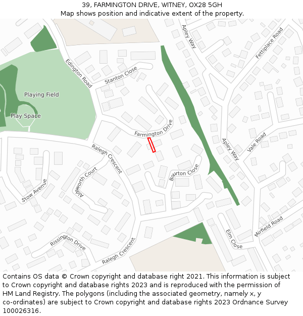 39, FARMINGTON DRIVE, WITNEY, OX28 5GH: Location map and indicative extent of plot