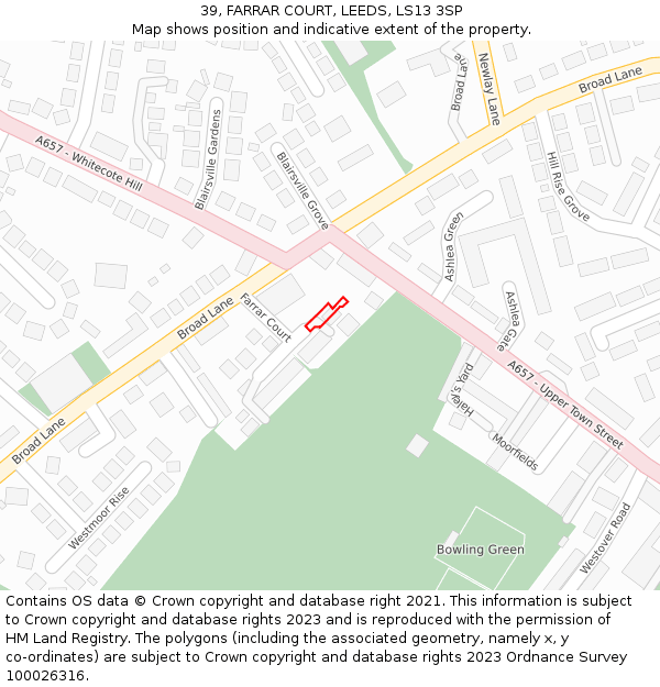 39, FARRAR COURT, LEEDS, LS13 3SP: Location map and indicative extent of plot