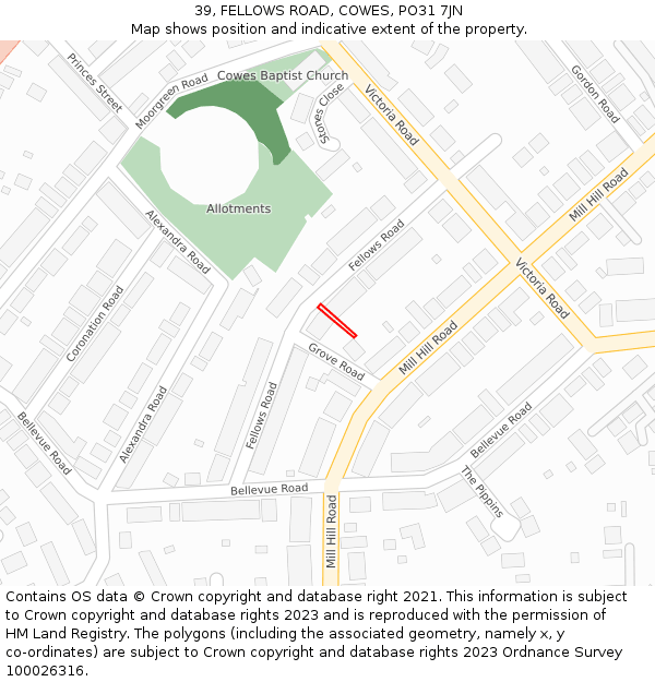 39, FELLOWS ROAD, COWES, PO31 7JN: Location map and indicative extent of plot