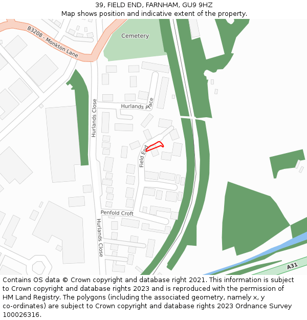 39, FIELD END, FARNHAM, GU9 9HZ: Location map and indicative extent of plot