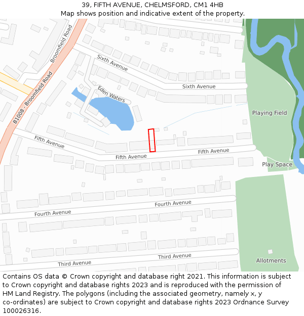 39, FIFTH AVENUE, CHELMSFORD, CM1 4HB: Location map and indicative extent of plot