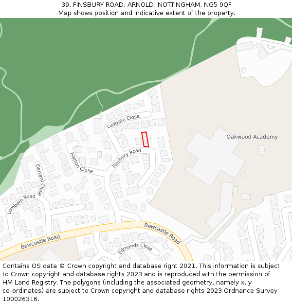 39, FINSBURY ROAD, ARNOLD, NOTTINGHAM, NG5 9QF: Location map and indicative extent of plot