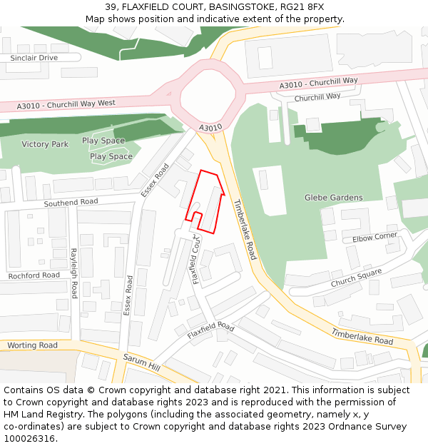 39, FLAXFIELD COURT, BASINGSTOKE, RG21 8FX: Location map and indicative extent of plot