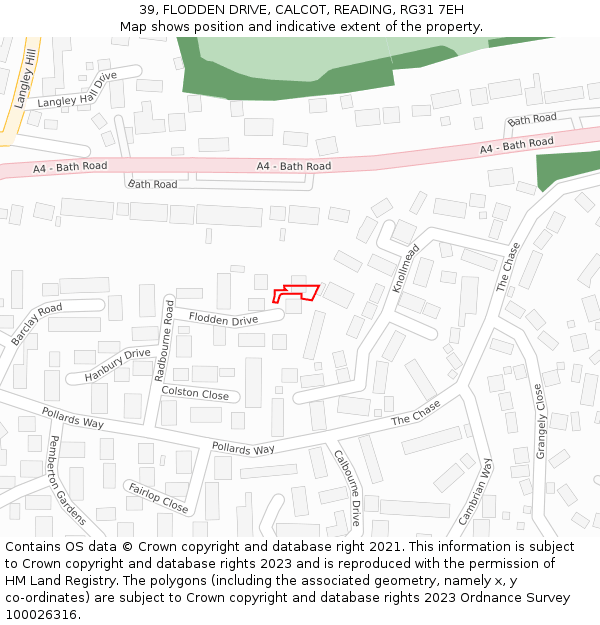 39, FLODDEN DRIVE, CALCOT, READING, RG31 7EH: Location map and indicative extent of plot