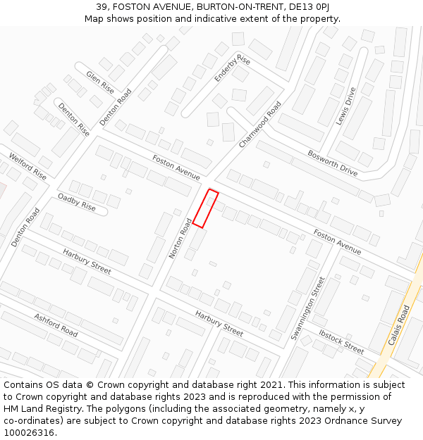 39, FOSTON AVENUE, BURTON-ON-TRENT, DE13 0PJ: Location map and indicative extent of plot
