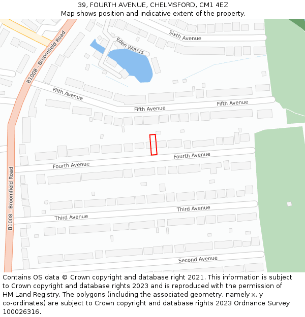 39, FOURTH AVENUE, CHELMSFORD, CM1 4EZ: Location map and indicative extent of plot