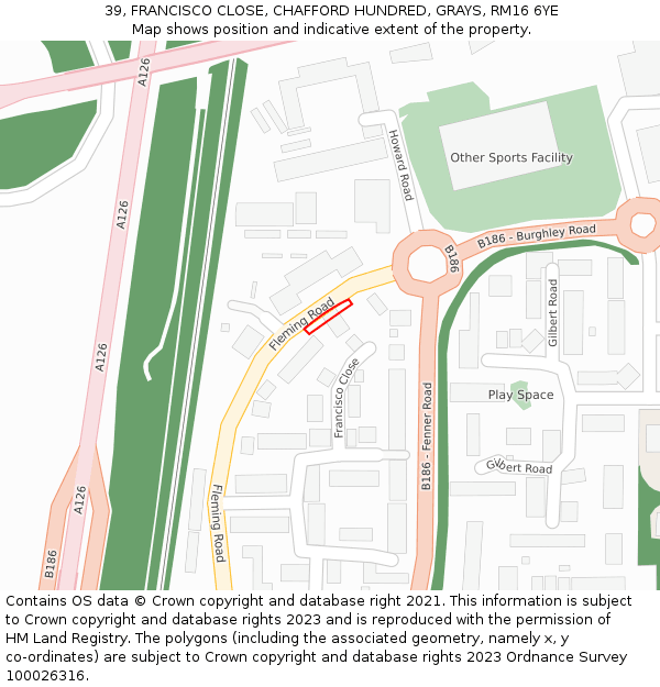 39, FRANCISCO CLOSE, CHAFFORD HUNDRED, GRAYS, RM16 6YE: Location map and indicative extent of plot