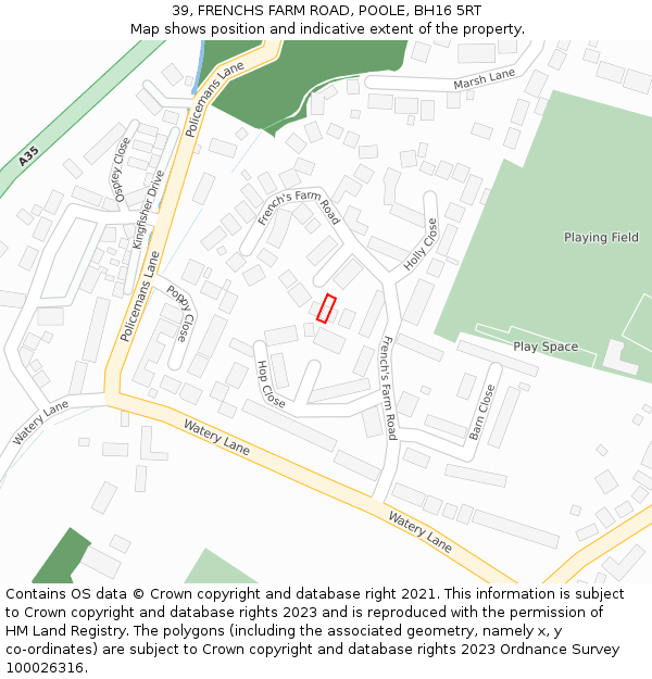 39, FRENCHS FARM ROAD, POOLE, BH16 5RT: Location map and indicative extent of plot