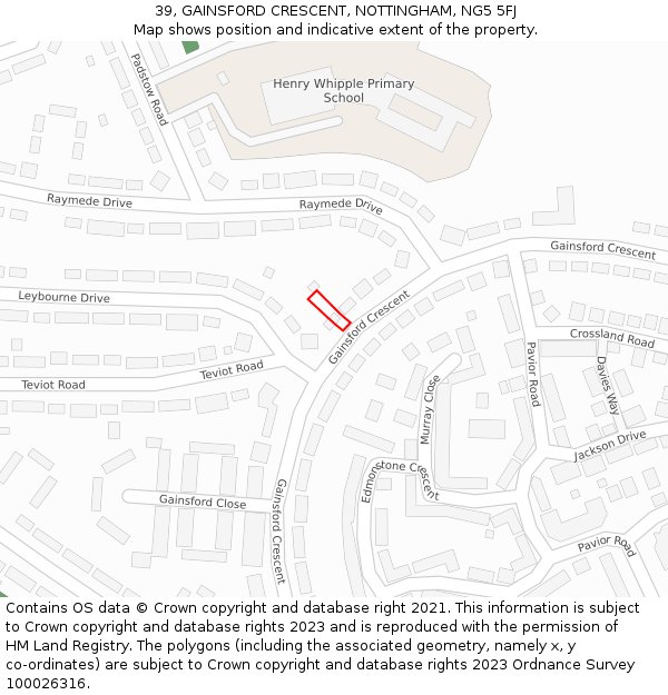 39, GAINSFORD CRESCENT, NOTTINGHAM, NG5 5FJ: Location map and indicative extent of plot