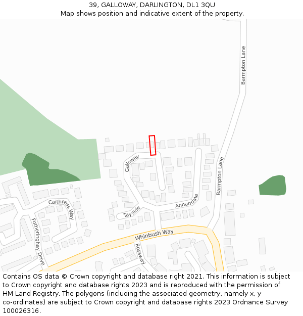 39, GALLOWAY, DARLINGTON, DL1 3QU: Location map and indicative extent of plot