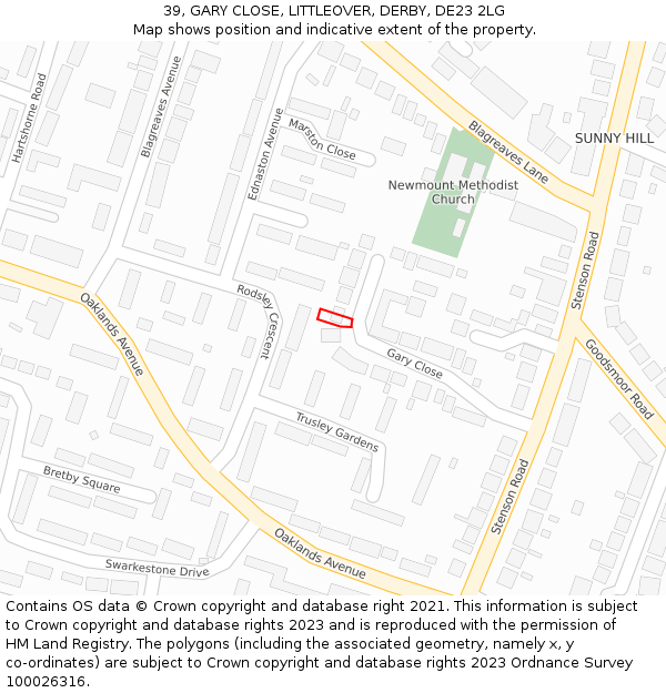 39, GARY CLOSE, LITTLEOVER, DERBY, DE23 2LG: Location map and indicative extent of plot