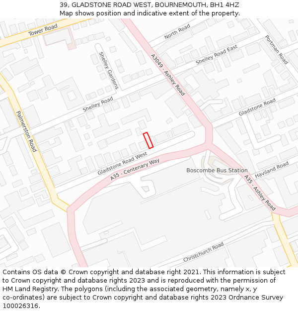 39, GLADSTONE ROAD WEST, BOURNEMOUTH, BH1 4HZ: Location map and indicative extent of plot