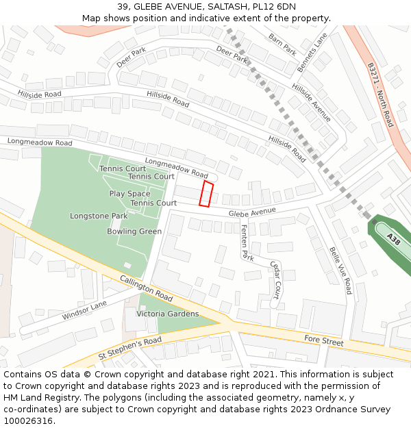 39, GLEBE AVENUE, SALTASH, PL12 6DN: Location map and indicative extent of plot