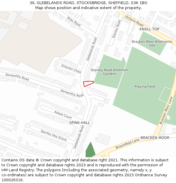 39, GLEBELANDS ROAD, STOCKSBRIDGE, SHEFFIELD, S36 1BG: Location map and indicative extent of plot