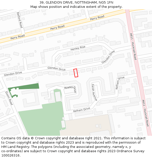 39, GLENDON DRIVE, NOTTINGHAM, NG5 1FN: Location map and indicative extent of plot