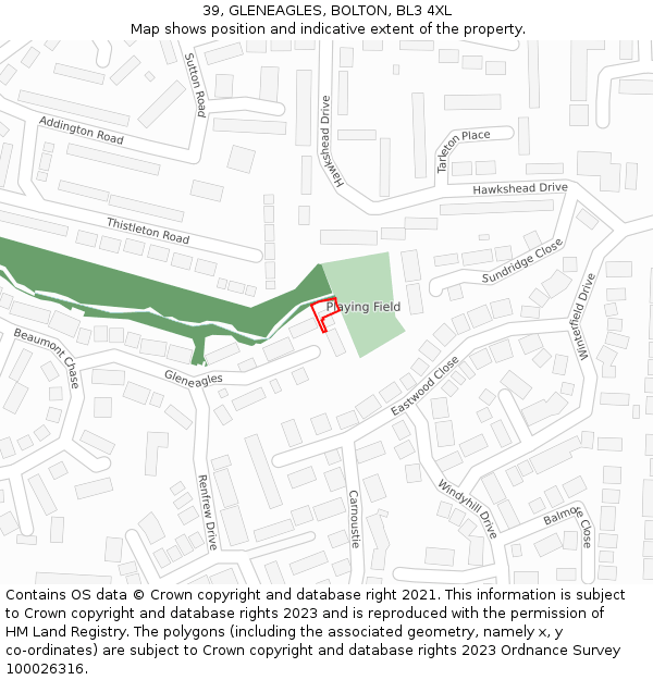 39, GLENEAGLES, BOLTON, BL3 4XL: Location map and indicative extent of plot