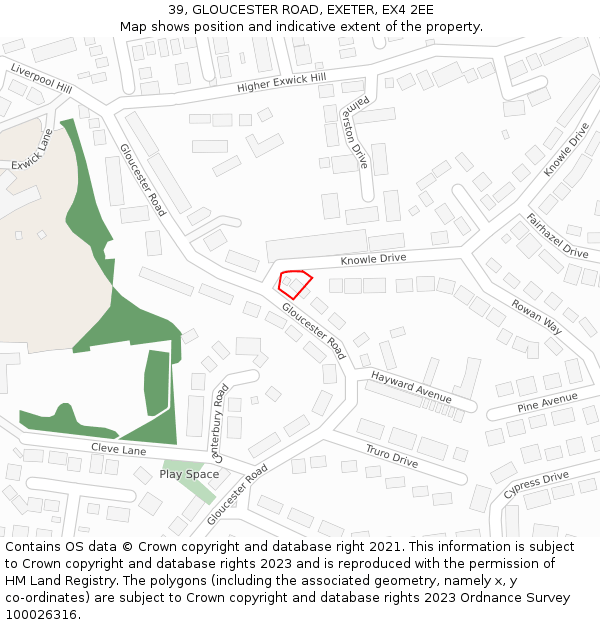 39, GLOUCESTER ROAD, EXETER, EX4 2EE: Location map and indicative extent of plot