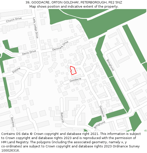 39, GOODACRE, ORTON GOLDHAY, PETERBOROUGH, PE2 5NZ: Location map and indicative extent of plot