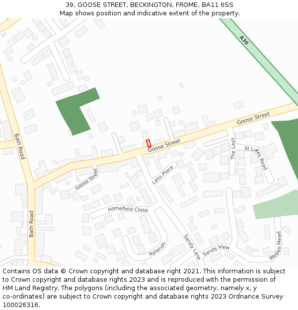 39, GOOSE STREET, BECKINGTON, FROME, BA11 6SS: Location map and indicative extent of plot