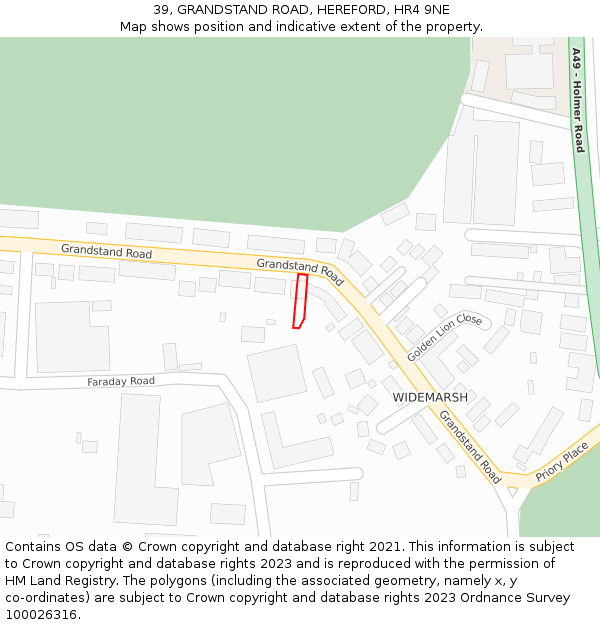 39, GRANDSTAND ROAD, HEREFORD, HR4 9NE: Location map and indicative extent of plot