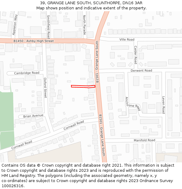 39, GRANGE LANE SOUTH, SCUNTHORPE, DN16 3AR: Location map and indicative extent of plot