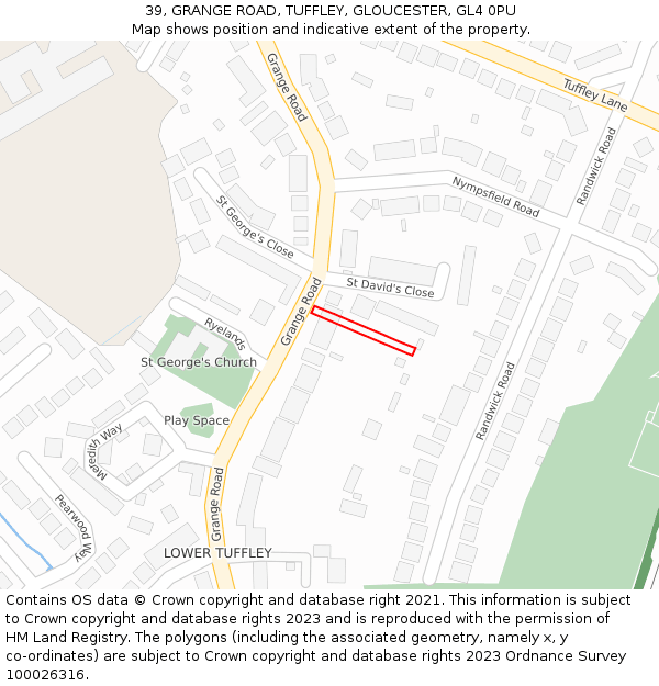 39, GRANGE ROAD, TUFFLEY, GLOUCESTER, GL4 0PU: Location map and indicative extent of plot