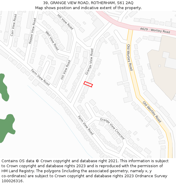 39, GRANGE VIEW ROAD, ROTHERHAM, S61 2AQ: Location map and indicative extent of plot