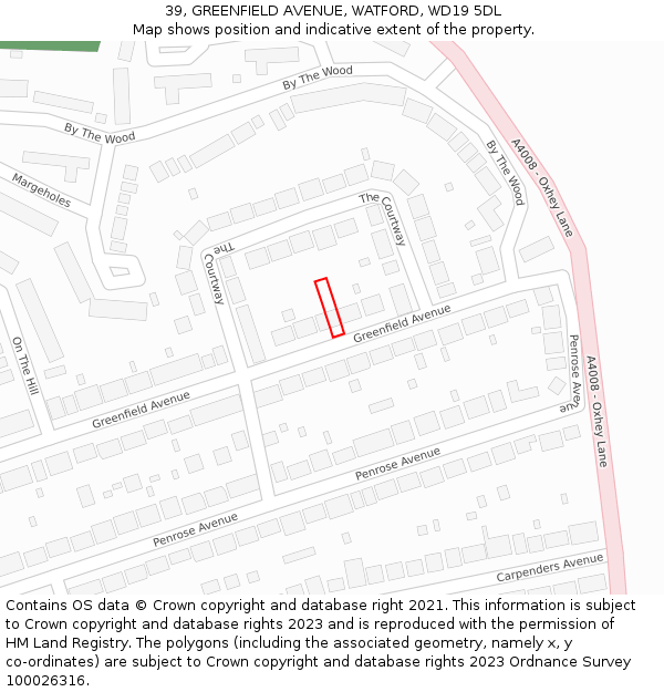 39, GREENFIELD AVENUE, WATFORD, WD19 5DL: Location map and indicative extent of plot