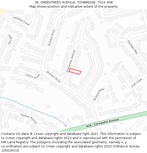 39, GREENTREES AVENUE, TONBRIDGE, TN10 4NE: Location map and indicative extent of plot