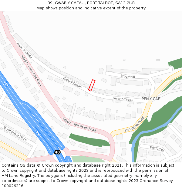 39, GWAR Y CAEAU, PORT TALBOT, SA13 2UR: Location map and indicative extent of plot