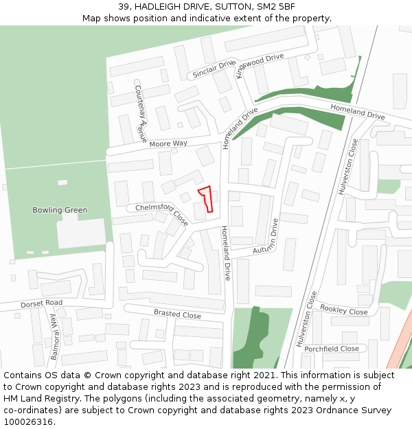 39, HADLEIGH DRIVE, SUTTON, SM2 5BF: Location map and indicative extent of plot