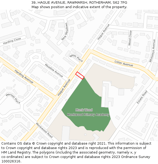39, HAGUE AVENUE, RAWMARSH, ROTHERHAM, S62 7PG: Location map and indicative extent of plot