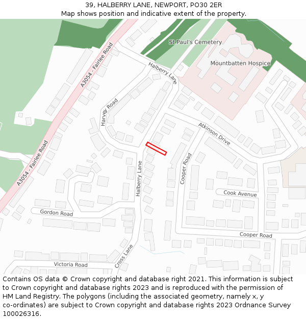 39, HALBERRY LANE, NEWPORT, PO30 2ER: Location map and indicative extent of plot