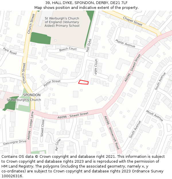 39, HALL DYKE, SPONDON, DERBY, DE21 7LF: Location map and indicative extent of plot