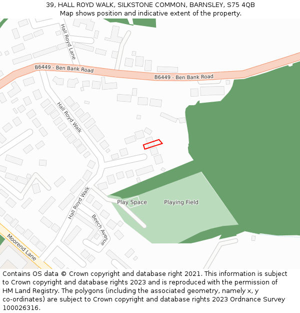 39, HALL ROYD WALK, SILKSTONE COMMON, BARNSLEY, S75 4QB: Location map and indicative extent of plot