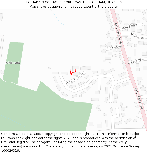 39, HALVES COTTAGES, CORFE CASTLE, WAREHAM, BH20 5EY: Location map and indicative extent of plot