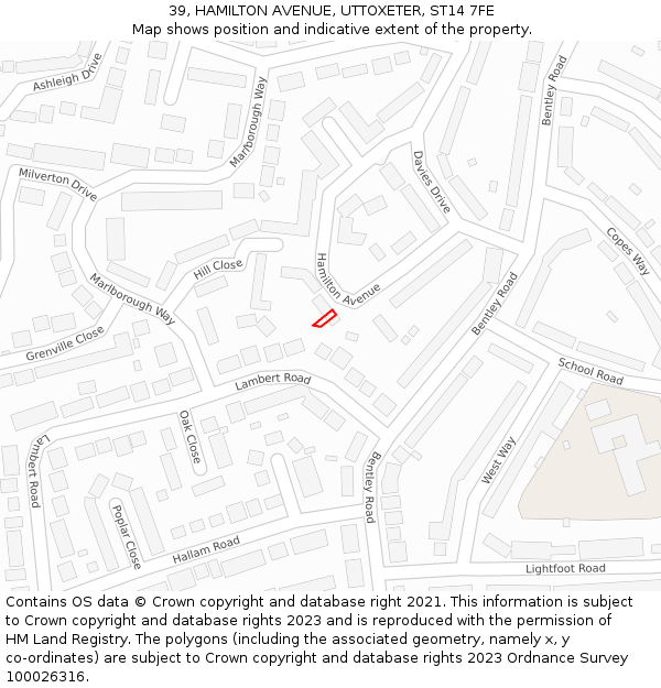 39, HAMILTON AVENUE, UTTOXETER, ST14 7FE: Location map and indicative extent of plot