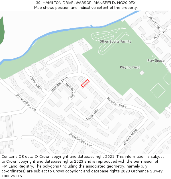 39, HAMILTON DRIVE, WARSOP, MANSFIELD, NG20 0EX: Location map and indicative extent of plot