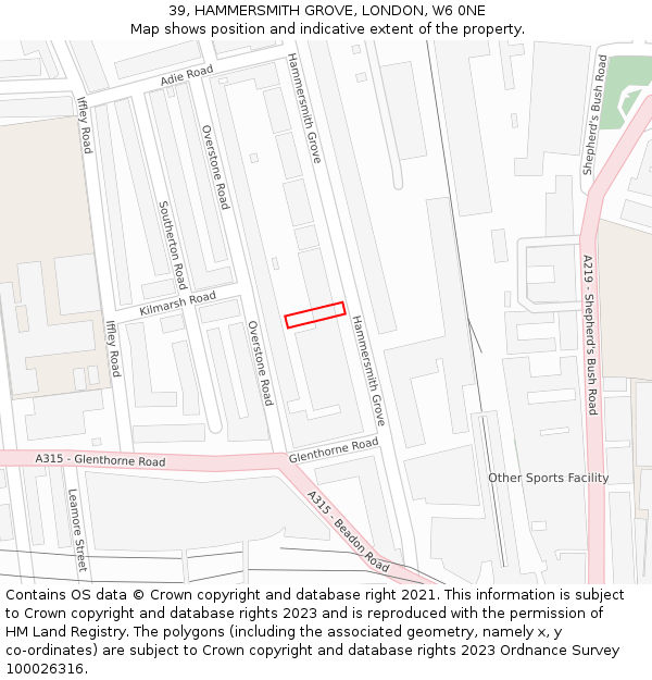 39, HAMMERSMITH GROVE, LONDON, W6 0NE: Location map and indicative extent of plot