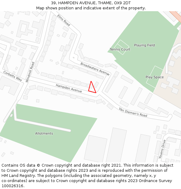 39, HAMPDEN AVENUE, THAME, OX9 2DT: Location map and indicative extent of plot