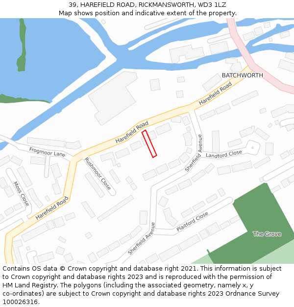 39, HAREFIELD ROAD, RICKMANSWORTH, WD3 1LZ: Location map and indicative extent of plot