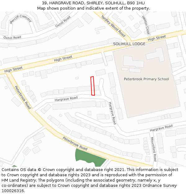 39, HARGRAVE ROAD, SHIRLEY, SOLIHULL, B90 1HU: Location map and indicative extent of plot
