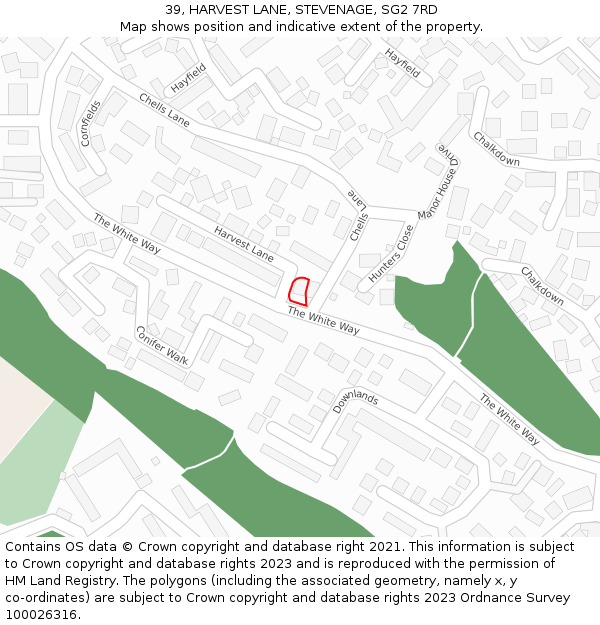 39, HARVEST LANE, STEVENAGE, SG2 7RD: Location map and indicative extent of plot