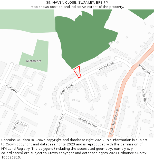 39, HAVEN CLOSE, SWANLEY, BR8 7JY: Location map and indicative extent of plot