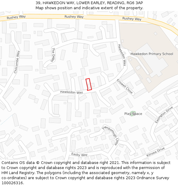 39, HAWKEDON WAY, LOWER EARLEY, READING, RG6 3AP: Location map and indicative extent of plot