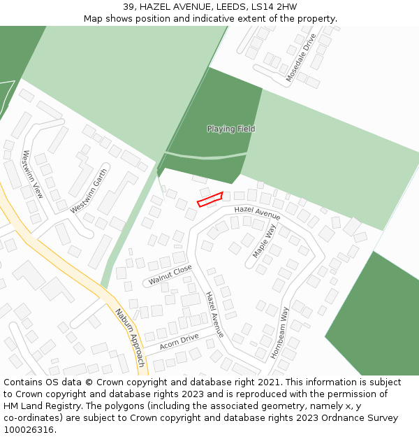 39, HAZEL AVENUE, LEEDS, LS14 2HW: Location map and indicative extent of plot