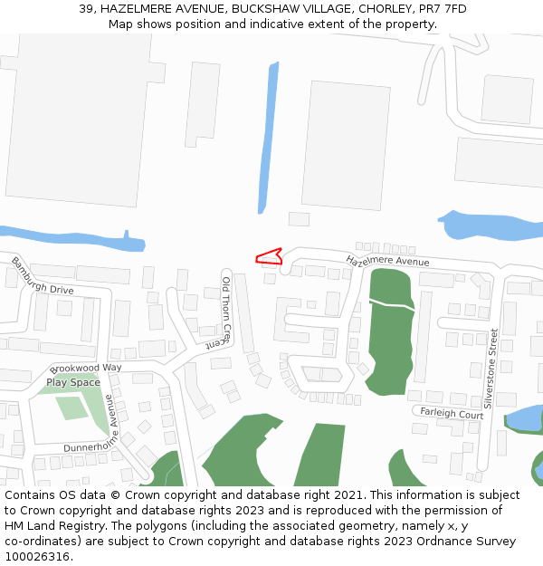 39, HAZELMERE AVENUE, BUCKSHAW VILLAGE, CHORLEY, PR7 7FD: Location map and indicative extent of plot